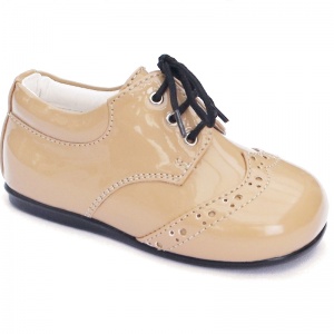 Boys Beige Patent Brogue Lace Up Shoes